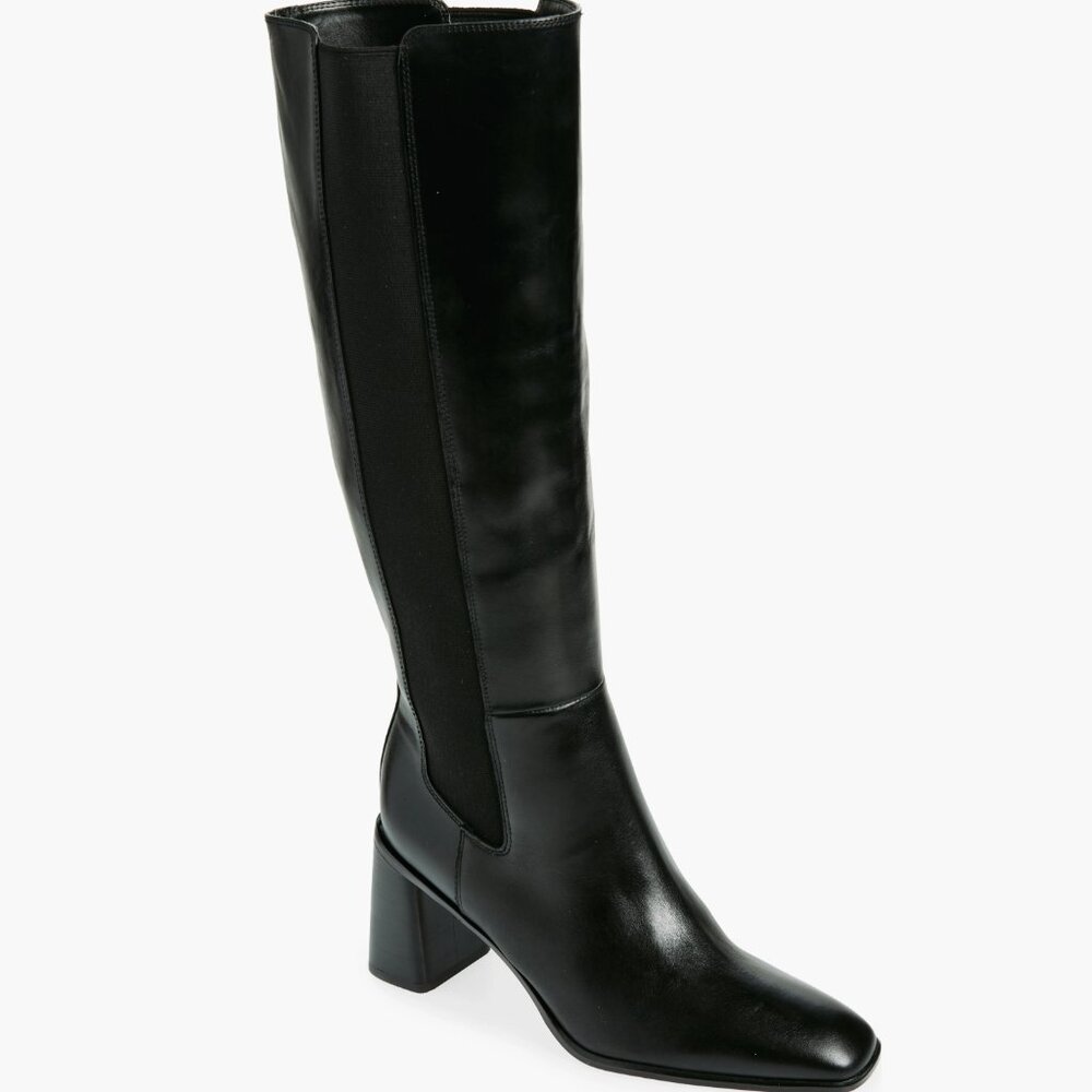 Nordstrom Black Leather Knee-High Block Heel Boots